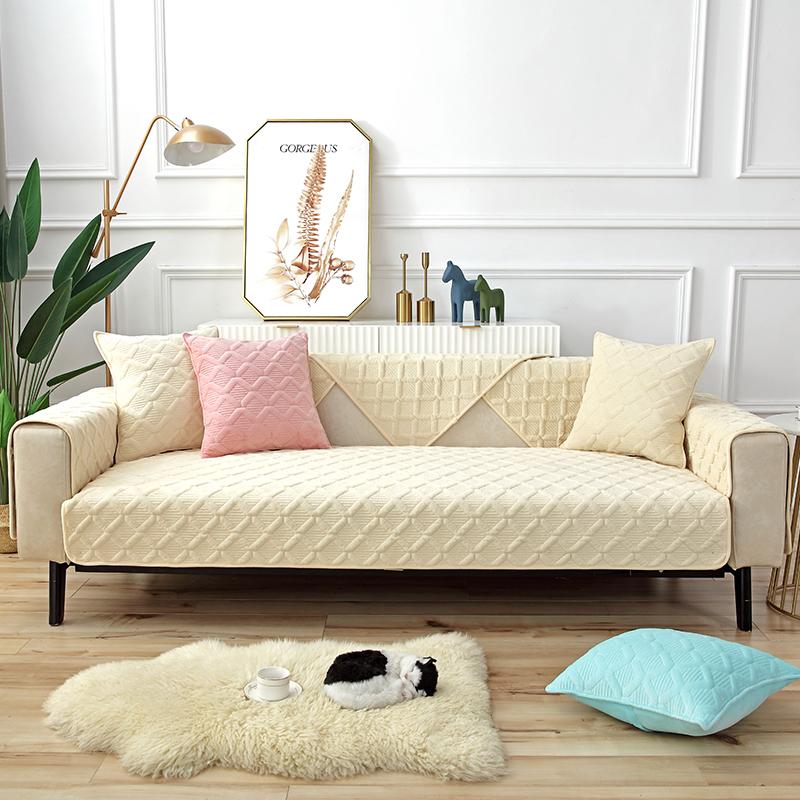 Cuscină de canapea simplă, de culoare uni, pluș, prosop pentru brațul canapelei în formă de L, husă de canapea nordică, față de pernă modernă antiderapantă pentru patru sezoane