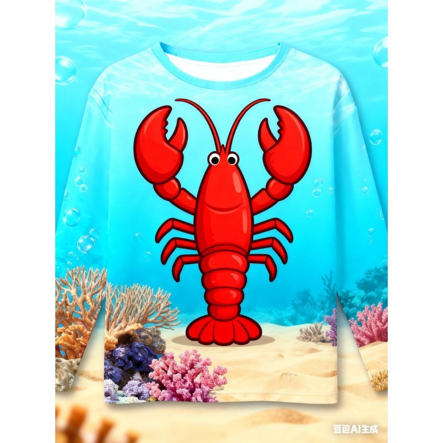 4-15 Years Old Comfortable Polyester Boys Girls Children Long Sleeve T-Shirt Sea Animal Fish 3D Printed T Shirt Kids Clothing