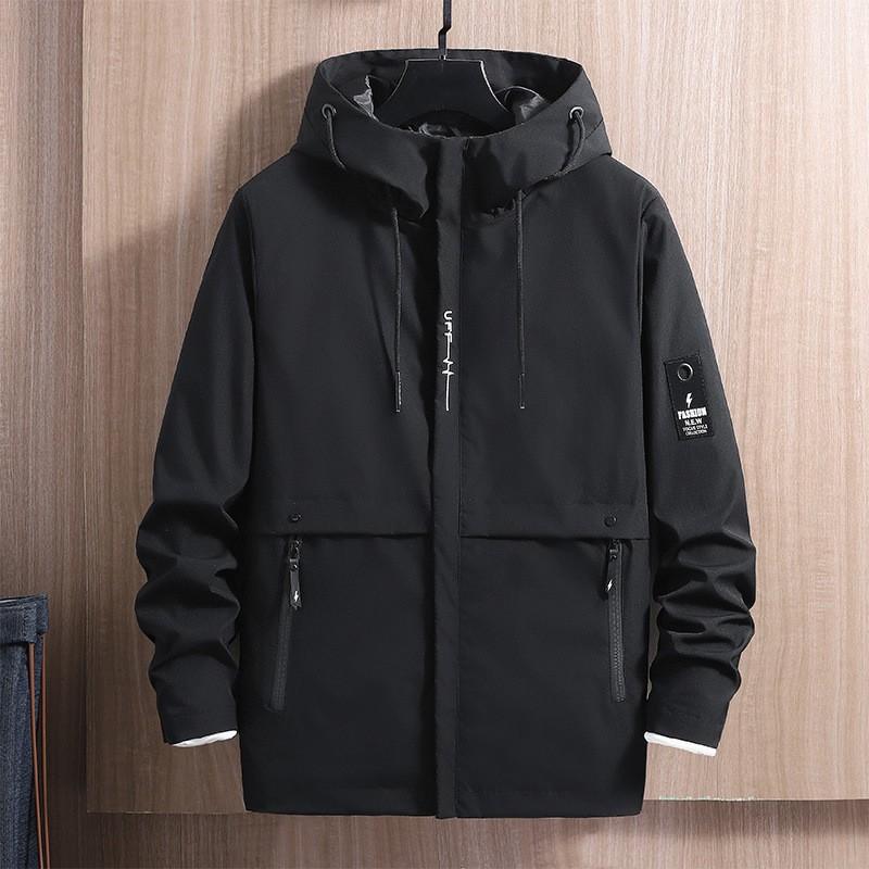 Men's Spring and Autumn Hooded Trench Coat Casual Comfortable Waterproof Jacket