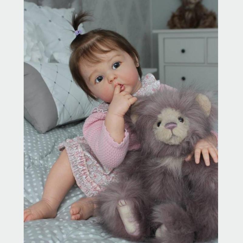 Muñeca Reborn de cuerpo de tela pintada en 3D de tacto suave de 50/60cm, muñecas de juguete encantadoras para comer con los dedos, regalo de cumpleaños para niños pequeños, colección de coleccionistas de muñecas