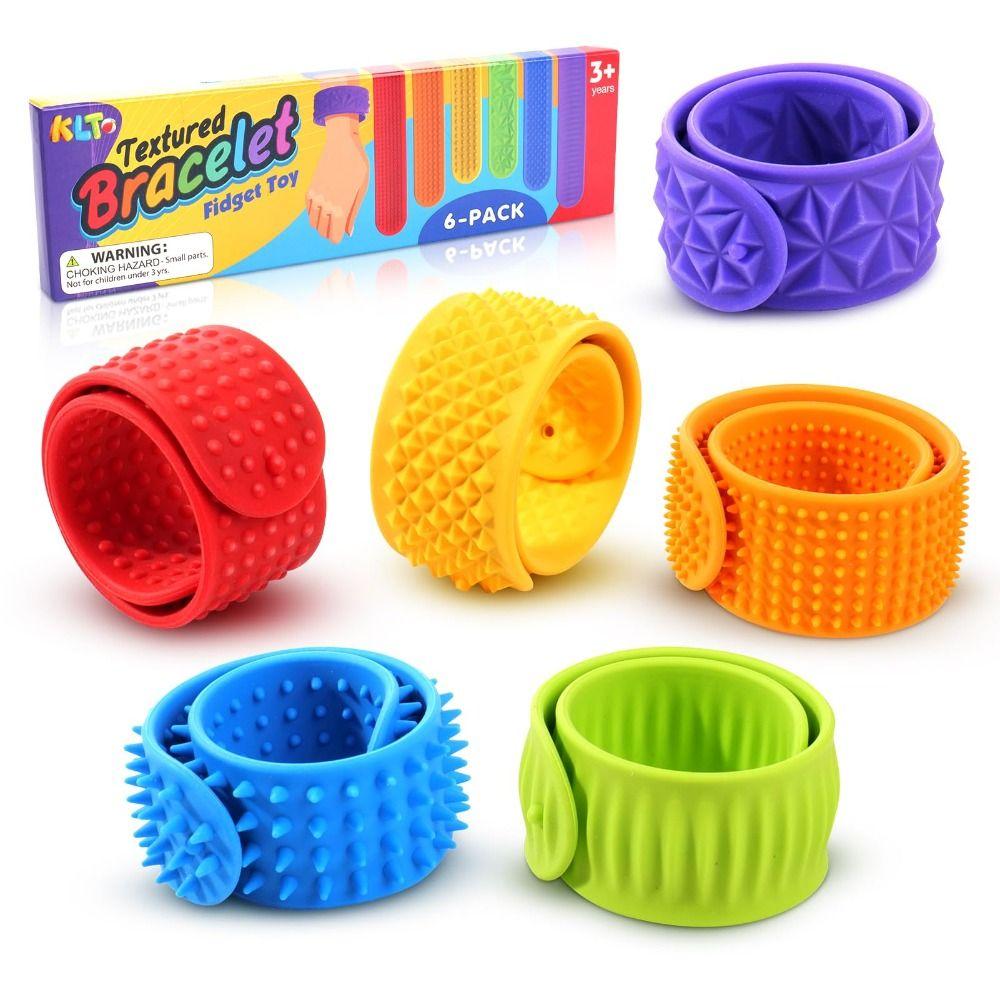6-Piece Set Silicone Sensory Fidget Toys Wearable Design Textured Silicone Sensory Toys  Office Desk