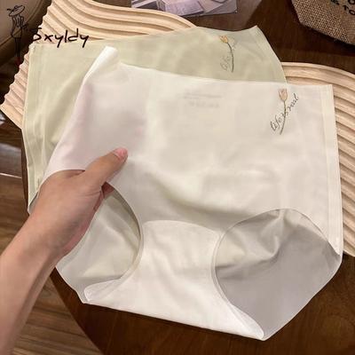 Roupa íntima feminina de seda gelada sem costura, ultrafina, respirável, cintura média, cuecas legais para mulheres