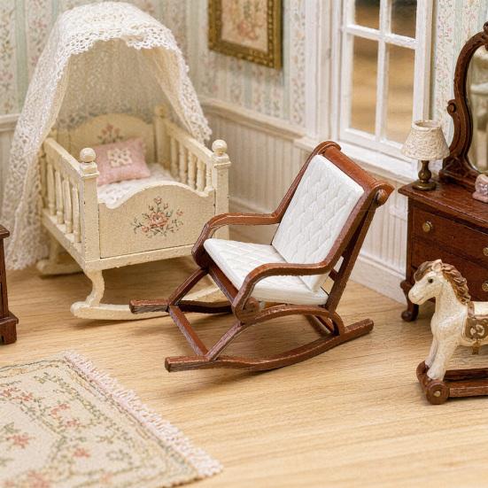 Dollhouse Miniature Rocking Chair, 1:12 Scale Exquisite Details, Lightweight Tiny Mini House Decoration, for Photo Props Micro Landscape