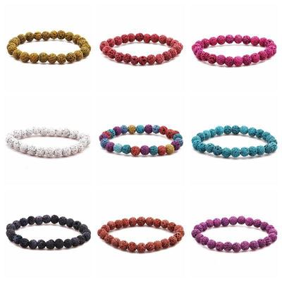 1Pcs 8mm Pulseira de pedra vulcânica multicolorida Pulseira de pedra de fogo colorida