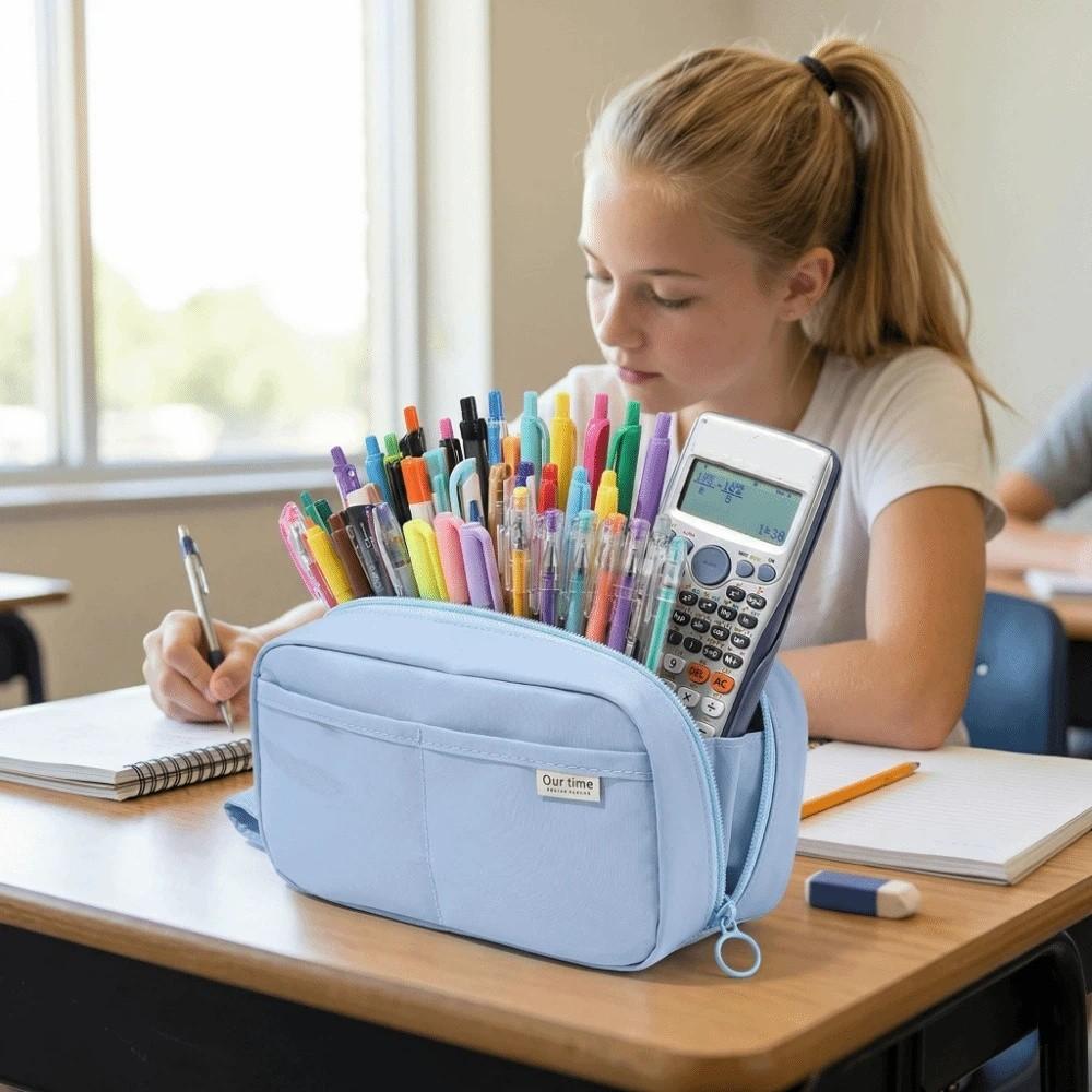 Large Capacity Students Stationery Bag Multi-functional Makeup Bag Simple Pen Organizer School