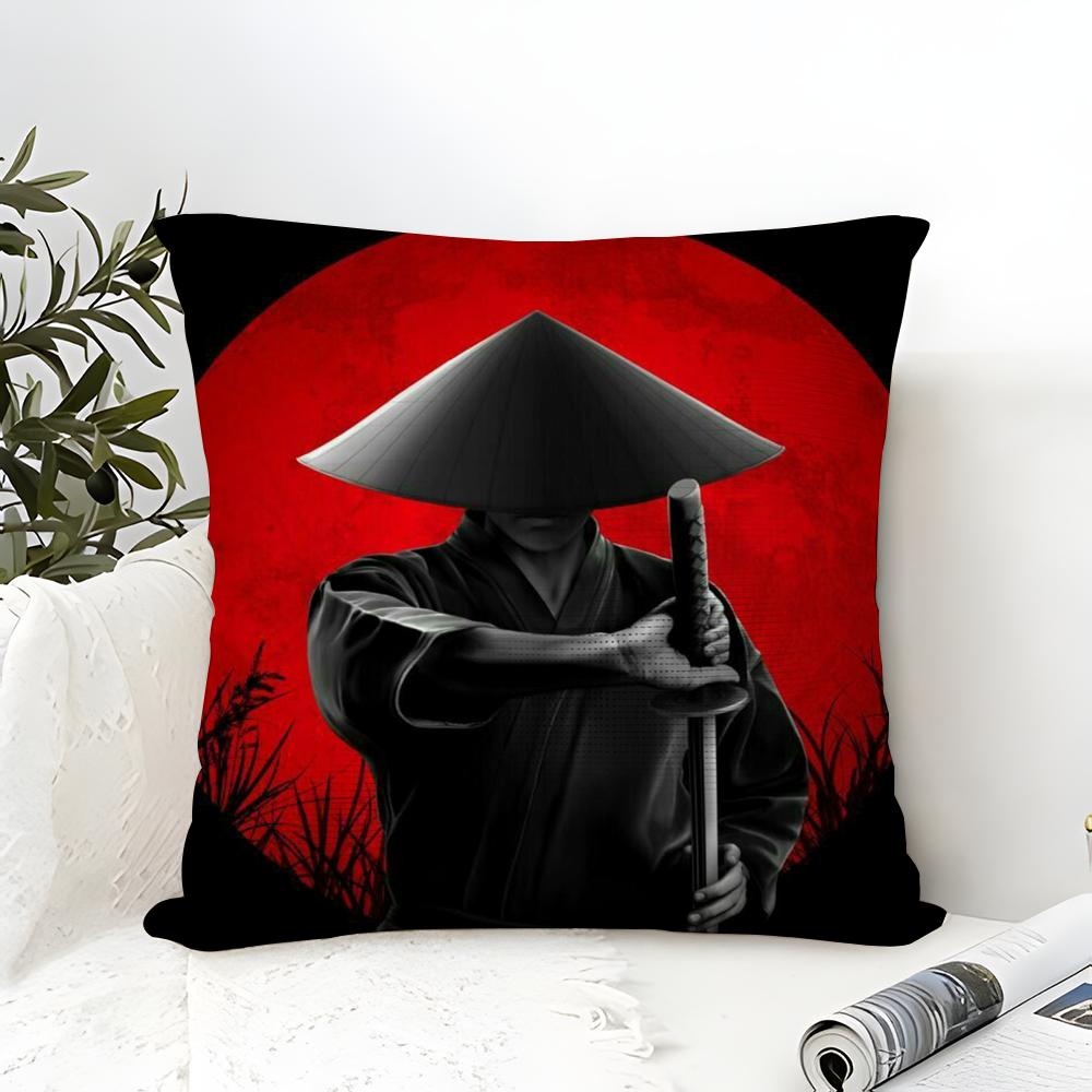 Classic And Handsome Shogun Samurai Pattern Pillow Case Linen Pillow Case Sofa Home Decor Cushion Cover Cushion Cove