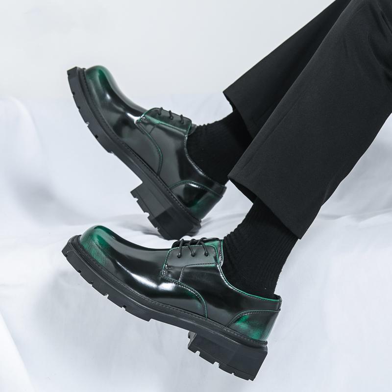 Fashion Men Leather Formal Shoes Fashion Square Toe Casual Handmade Platform Shoe New Quality Thick Bottom Oxford Business Wedding Shoes
