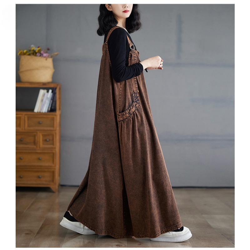 Women's Summer Denim Sundress Suspenders Sleeveless Baggy Denim Dress Casual Plus Size Midi Sundress