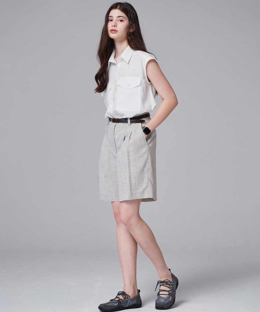 MALOUPE 2208 Lightweight Double-Pleat Half Pants (Beige)