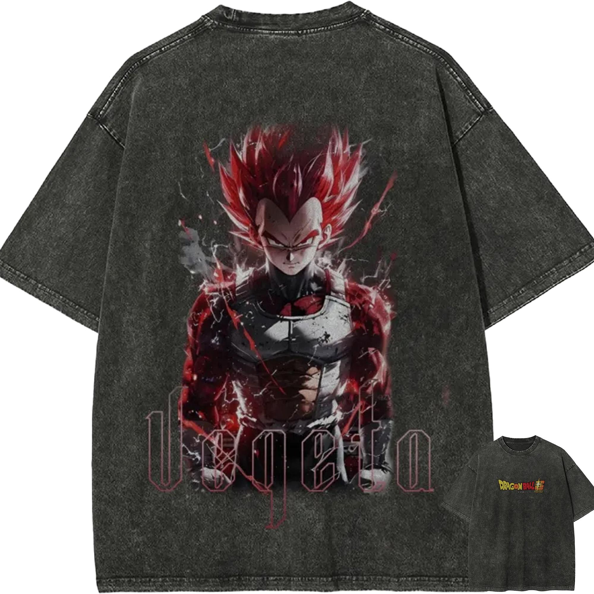 Dragon Ball Vegeta T Shirt SSG Red Men Acid Wash Oversized Streetwear Anime Vegeta Cotton Vintage Gym Training Top Tee M