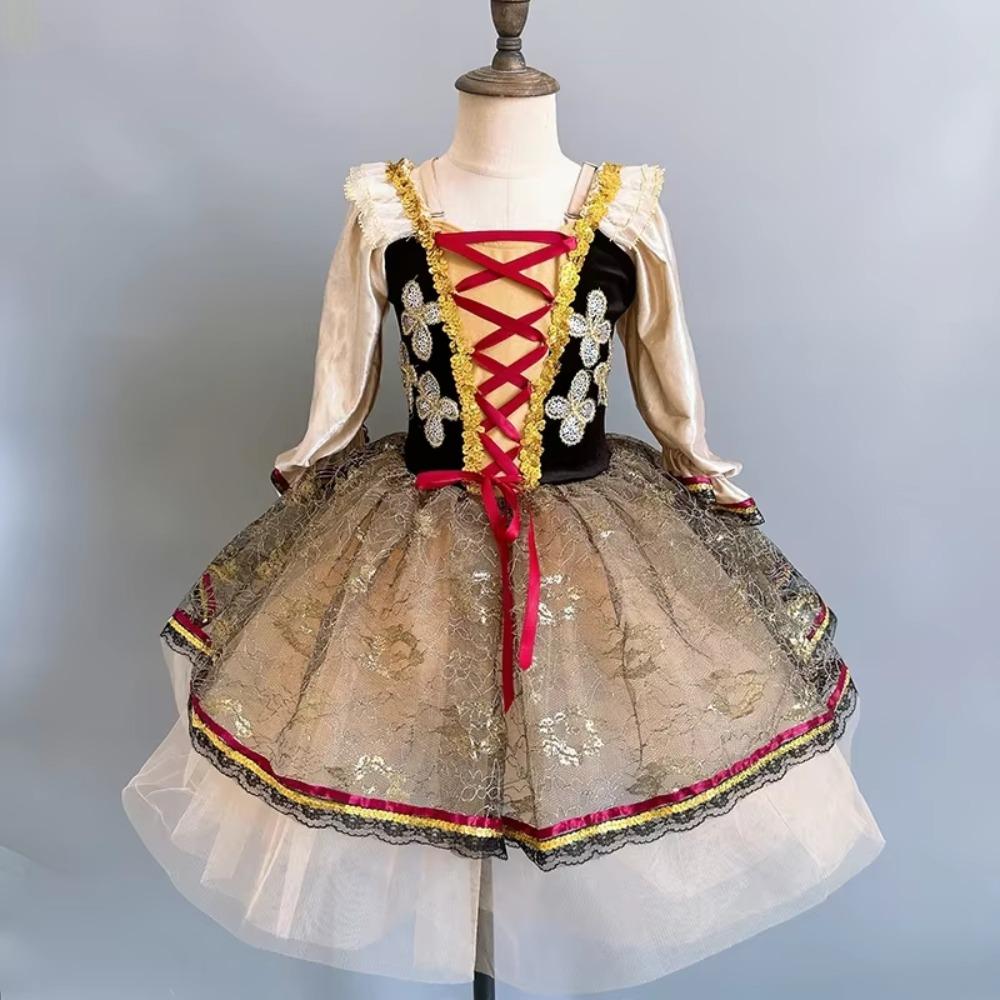 

Puffy Swan Lake Ballet Dress Sequin Lace Kids Ballet Dress Fashion Ballet Tutu Skirt Children 110CM чёрный/золотой