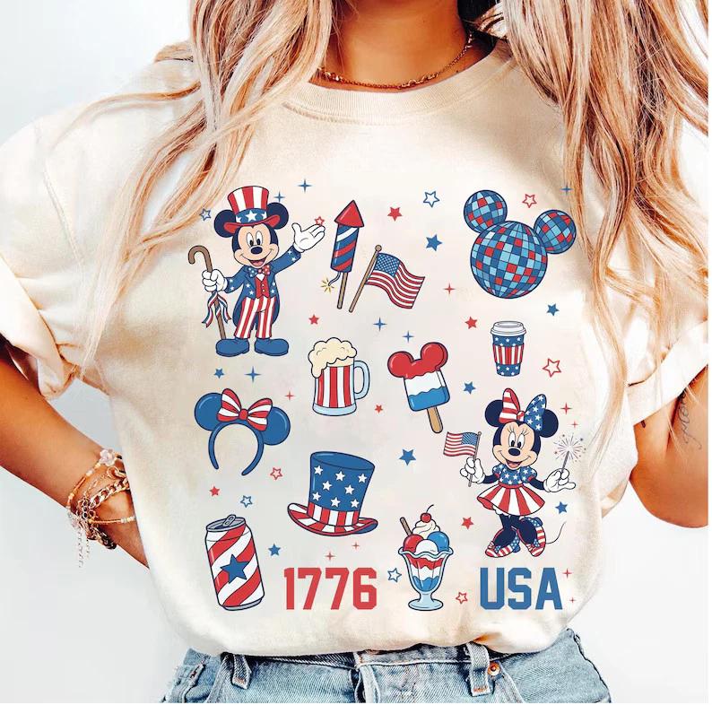 Coquette Bow Mickey Patriotic 4th Of July TShirt Unisex 1 S
