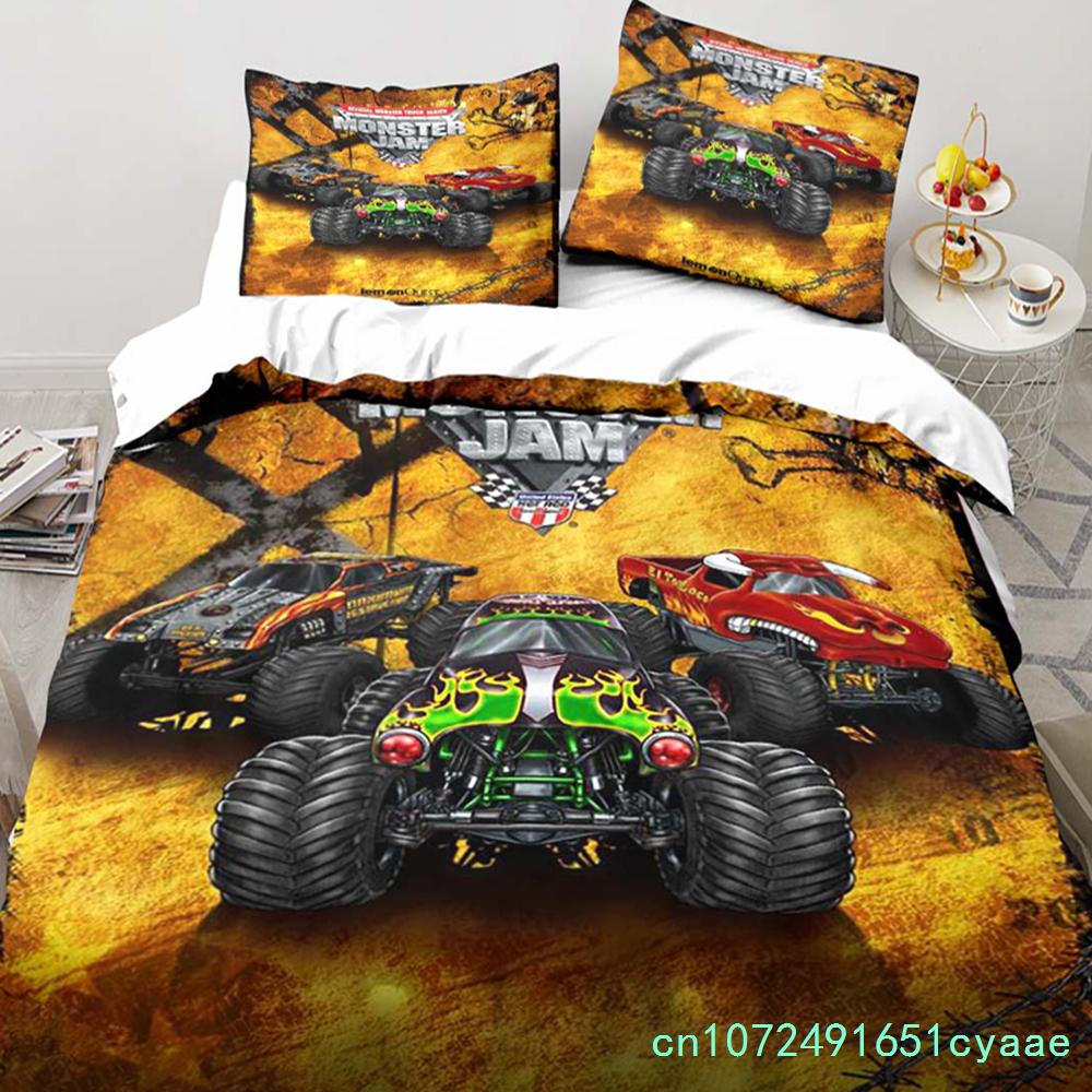 Monster Truck Bedding Cartoon Gift Twin Bedding Set 3 Piece Comforter Set Bed Duvet Cover Double King Cover Home Textile
