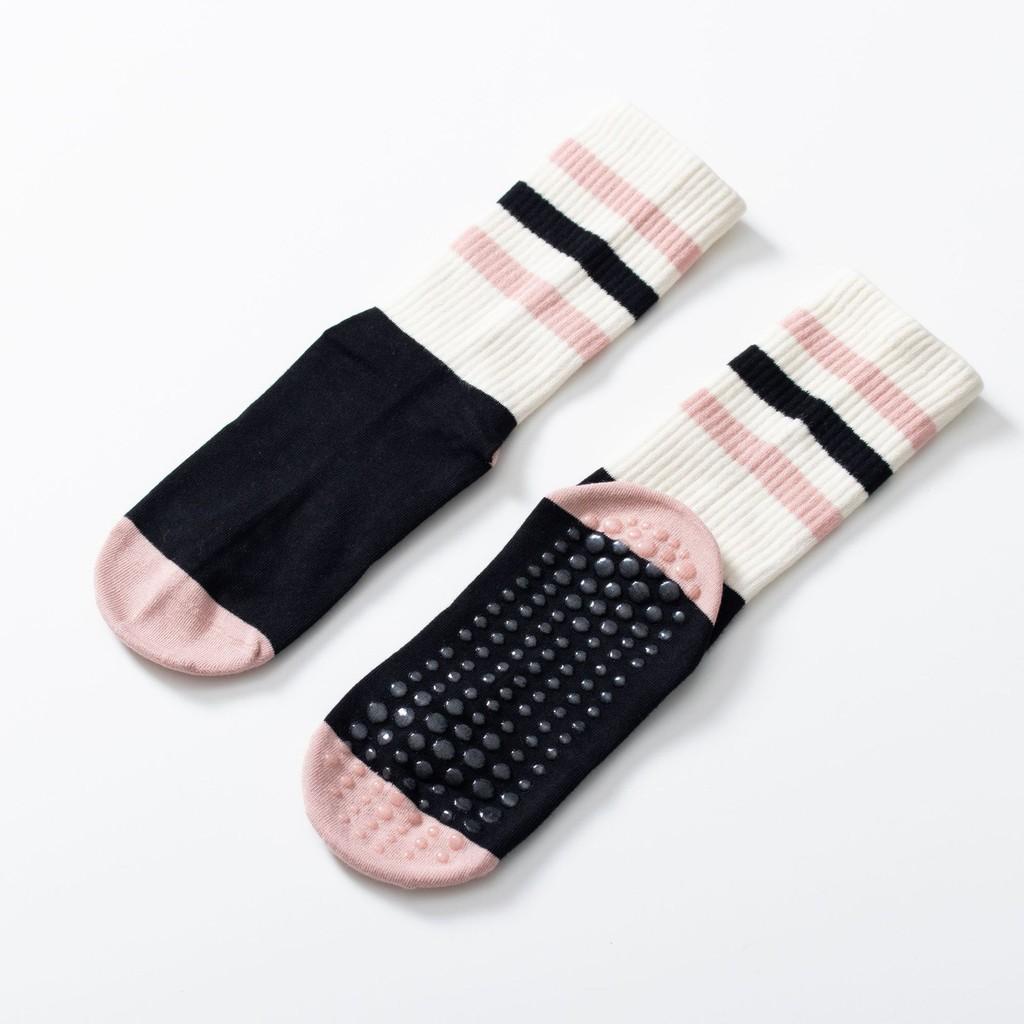 Striped Yoga Calf Socks for Women Autumn Mid Tube Anti Slip Pilates Socks Large Body Elastic Tight Binding Design