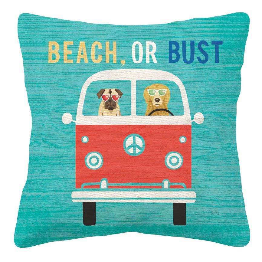 Beach Bums Dog Pug Dachshund Bicycle Truck Bus Life Decorative Cushion Cover Pillow Case