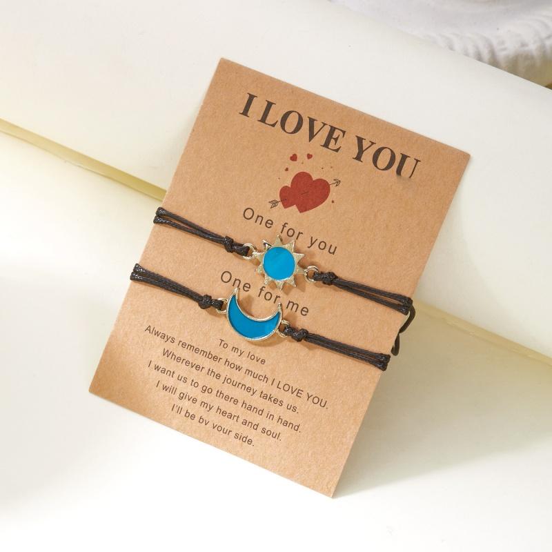 

2 PCS Couples Bracelet for Women Lover Luminous Sun Moon Star Hand-woven Rope Bracelets Charm Friendship Girlfriend Jewelry Gift