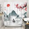 Japanese Cherry Blossom Shower Curtain Set, Asian Anime Shower Curtains for Bathroom Cool Watercolor Abstract Art