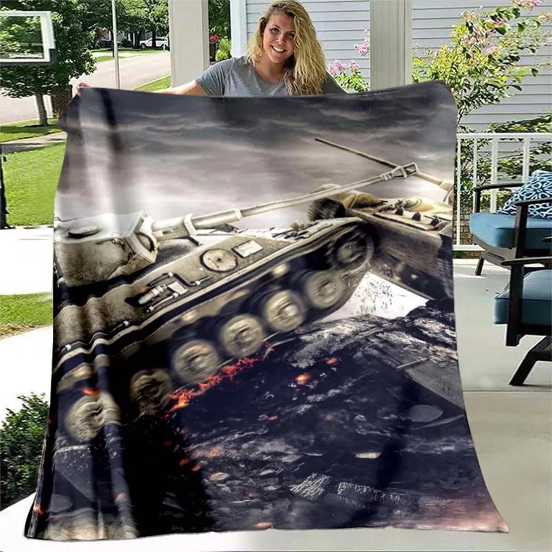 Tank Flannel Blanket Military Weapon Themed Blanket Hiking Picnic Blanket Boys Room Decorative Blanket