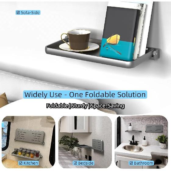 RV Aluminum Foldable Shelf - Wall-Mounted Folding RV Shelves - Compact Camper Trailer Accessories & Space-Saver 12.2X5.5 Inch