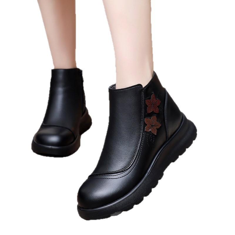 Retro Shoes with Fleece Short Boots, Round Toe Waterproof and Warm Women's Anti-slip Cotton Shoes