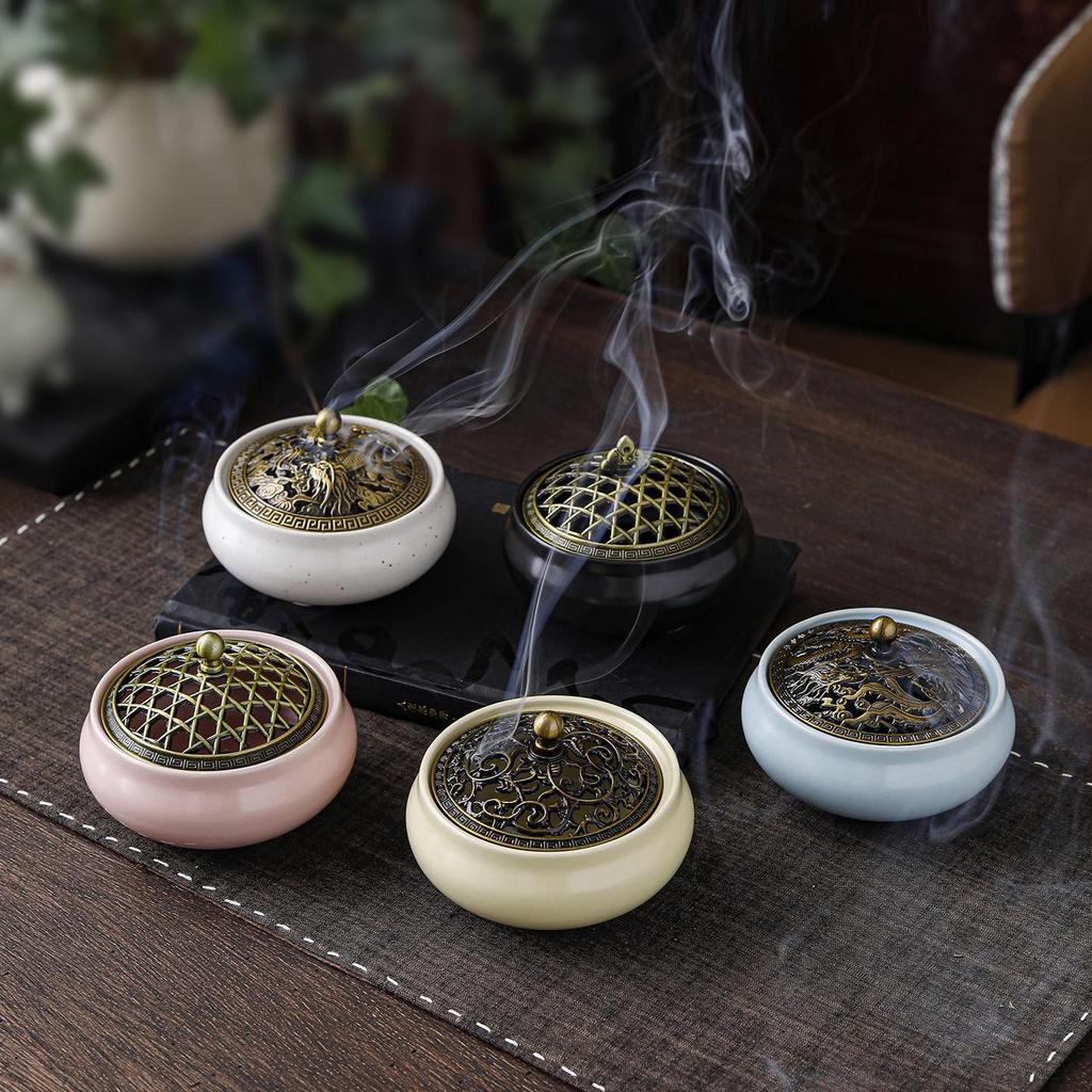 Jingdezhen Celadon Ceramic Three-Legged Small Incense Burner with Ice Crack Glaze and Anti-Scald Lid.