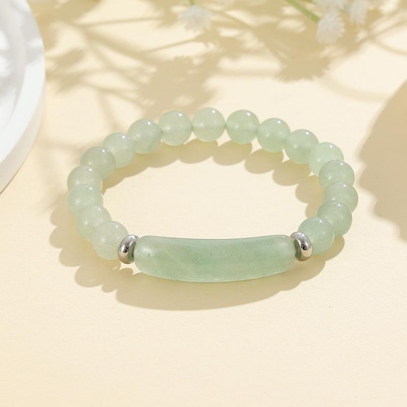 8mm Green Aventurine and Pink Crystal Handmade Bead Bracelet with Curved Tube Design