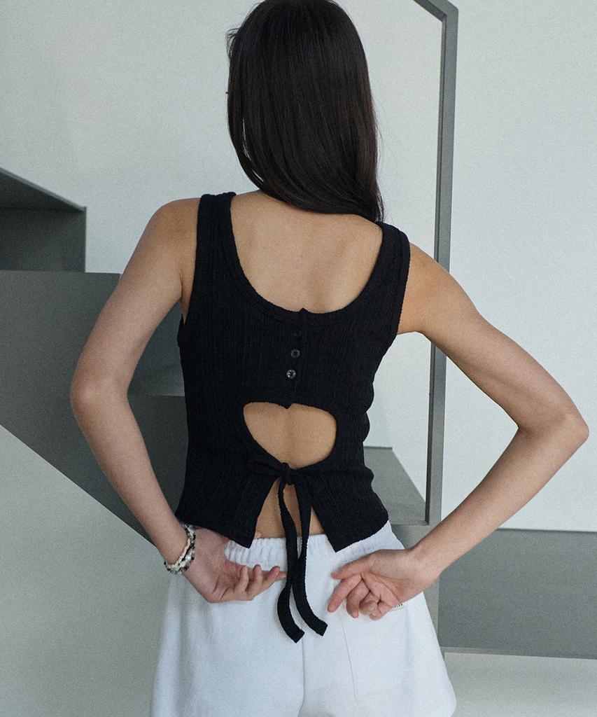 Lense Open Back Tie Top Black
