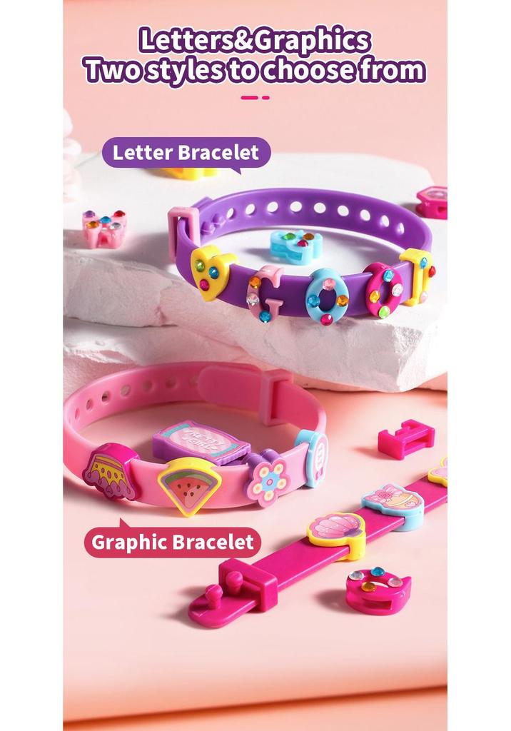 Kinder DIY Armband & Fußkettchen Set mit Perlen: Cartoon-Buchstaben-Schmuckspielzeug für Mädchen
