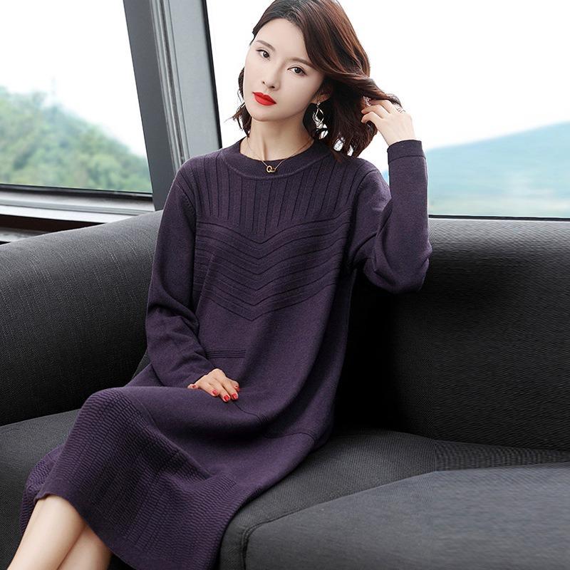 Spring and Autumn New Women's Clothing Chinese Long Loose Knitted Bottom Dress Large Size Sweater Skirt Trend