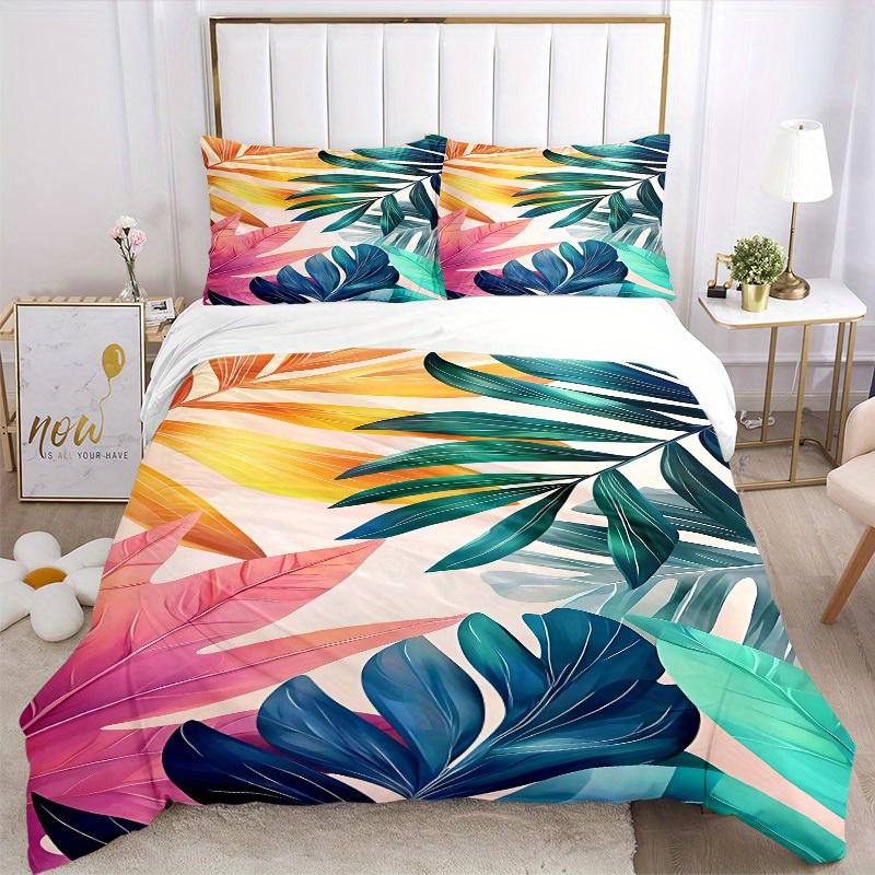 3Pcs Tropical Leaves Printed Bedding Set, Breathable And Soft,(Includes 1 Duvet Cover And 2 Pillowcases, Quilt Not Included) Yy250815177