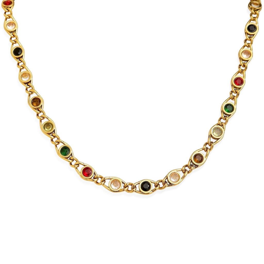 Colorful Zircon Fisheye Design Chain Necklace & Bracelet Jewelry Set