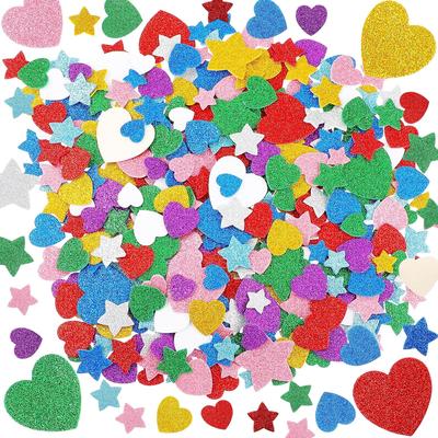 150PCS Glitter Heart Stickers Glitter Foam Heart Stickers Colorful Foam Star Stickers Adhesive Foam Heart Stickers Mini Star Stickers