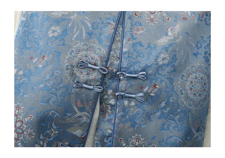Women's Blue Brocade Jacquard Vest - New 2026 Chinese Style with Frog Buttons, Sleeveless Elegance for Spring