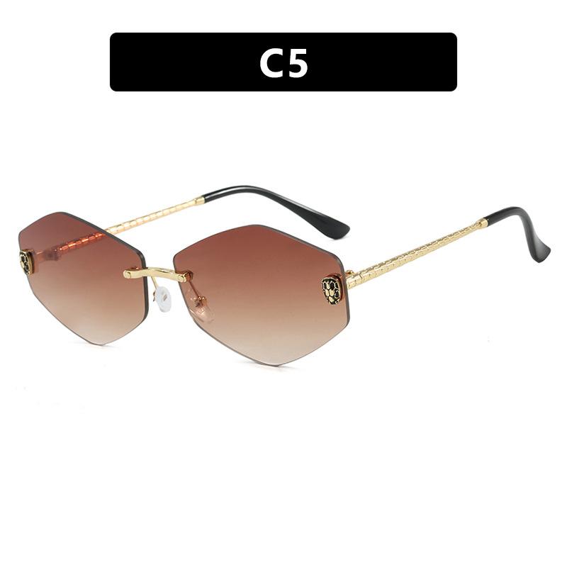 Women's sunglasses, men's and women's fashion snakehead rhombus sunglasses, frameless trimmed metal sunglasses