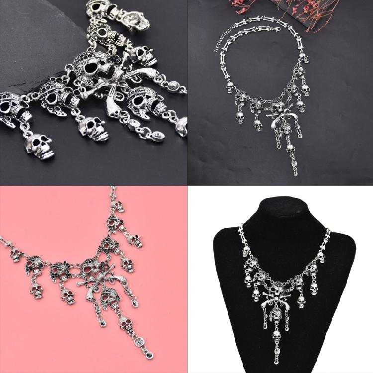 Halloween Pirate Skull Necklace Skeleton Pendant Bones Chain Choker Jewelry Gift