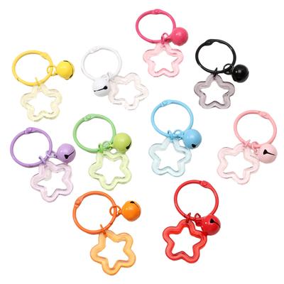 Alloy Colored Hollow Transparent Pentagram Bell Circular Keychain For DIY Jewelry Making Accessories