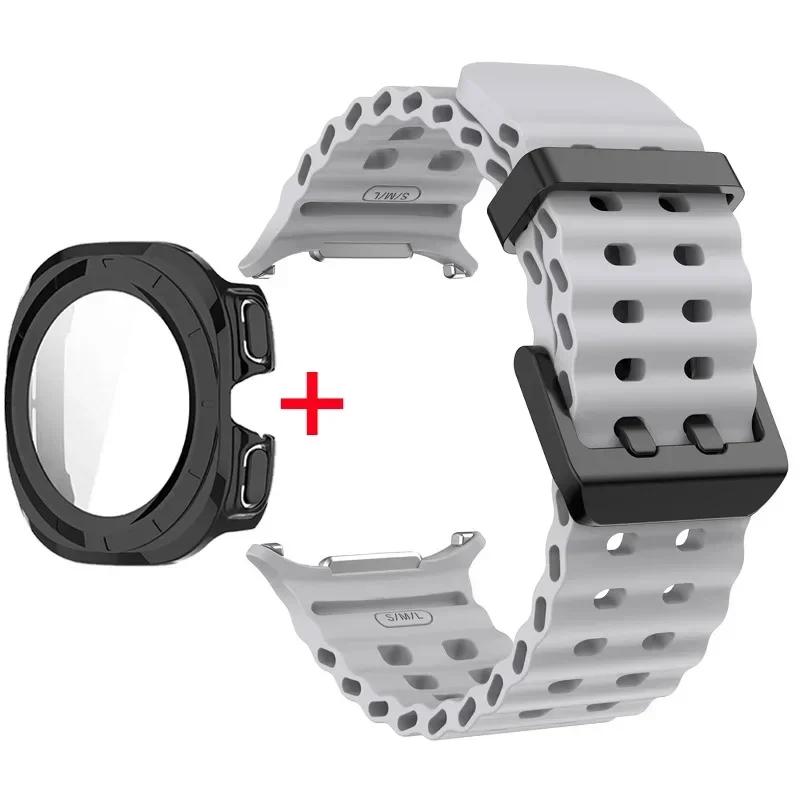 Schutzhülle aus gehärtetem Glas + Armband für Samsung Galaxy Watch Ultra 47mm Silikonarmband für Galaxy Watch Ultra 47mm Armband Schutzhülle