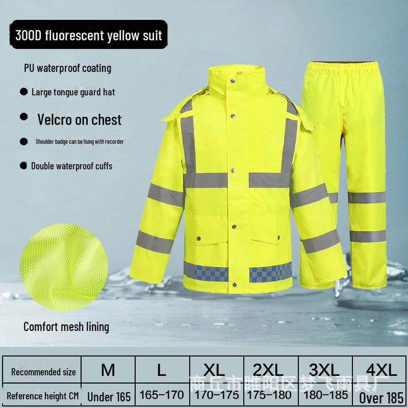 300D Oxford Traffic Safety Reflective Raincoat and Rainpants Set - Anti-Rainstorm, Outdoor Duty Gear