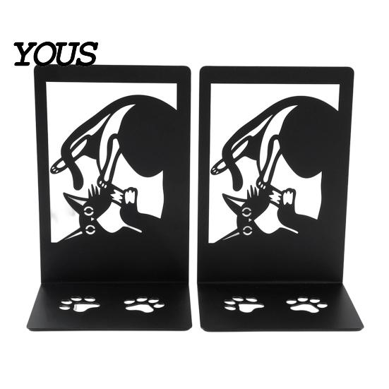 Non-slip Bookend 1 Pair Metal Cat Book Ends, Cute Bookends for Shelves, Decorative Heavy Duty Support Stopper Home Office Desk Bookshelf Decor