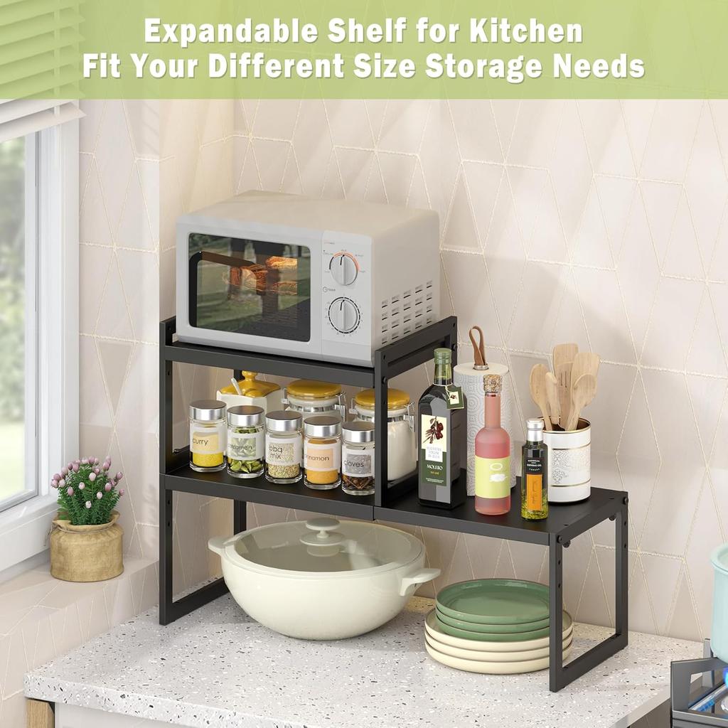 DOLALIKE Expandable kitchen Countertop Organizer, Stackable Cabinet Shelf Organizers, Space Saving Spice Rack Pantry Storage for Bathroom Office