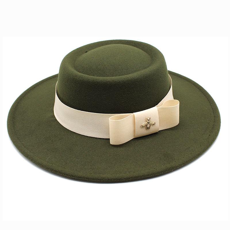 British Elegant Ring-Shaped Concave Flat-Topped Woolen 8.5Cm Top Hat Men'S And Women'S Flat-Topped Woolen Top Hat