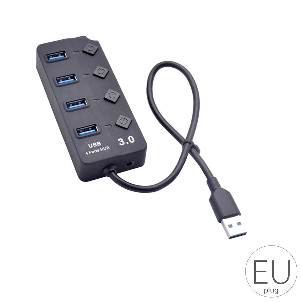USB 3.0 Hub Splitter 4 Port High Speed Individual On/off Switch AC Power Adapter for Laptop PC