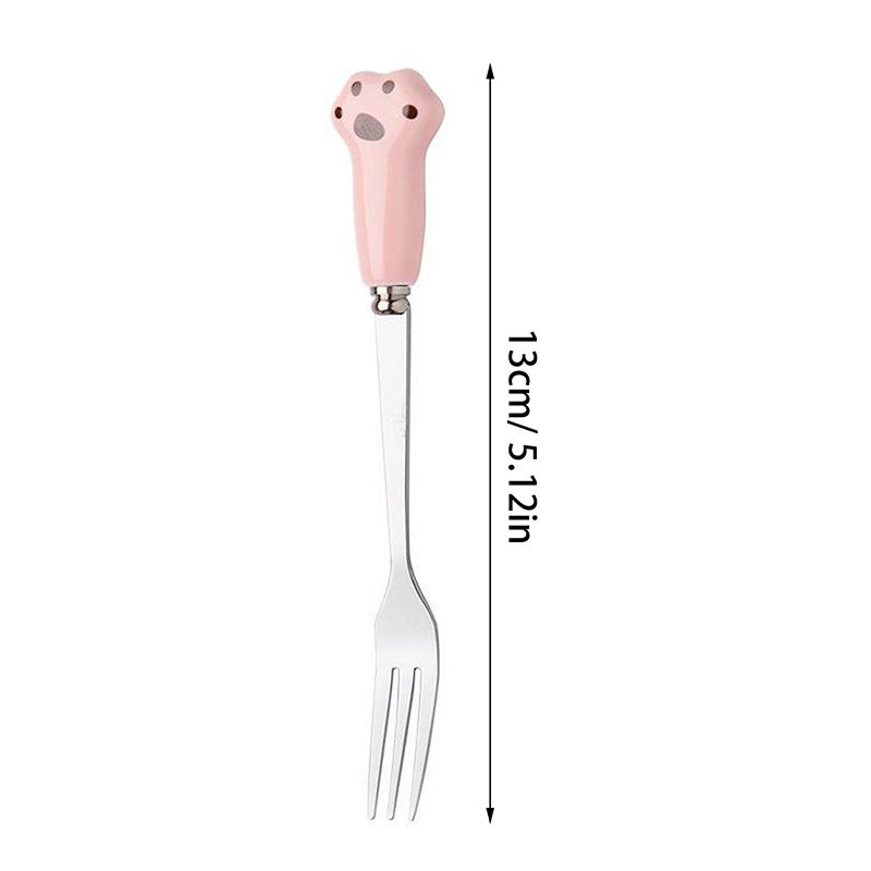 Cute Cartoon Cat Paw Fruit Fork Food Grade Stainless Steel Edges Mirror Polished Portable Tableware Fork For Adults Kids School