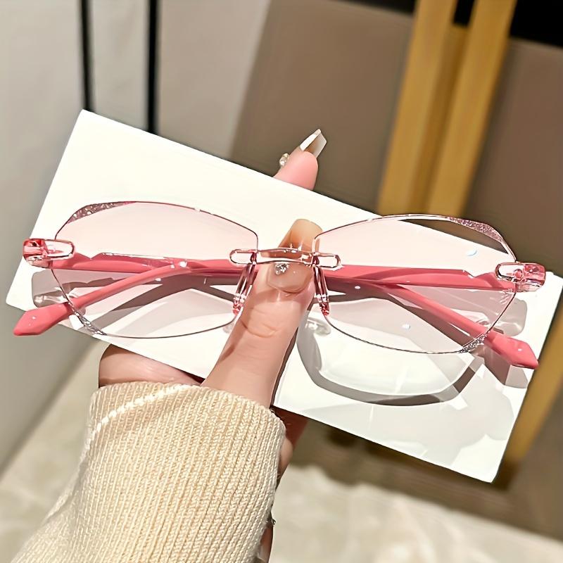 Rimless Vintage Style Eye Glasses With Rhinestone Embellishments - Lightweight Geometric PC Lenses & Frame Elegantly Cut Design