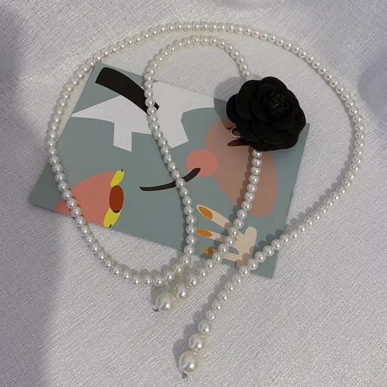 Women Waist Chain Camellia Decor Faux Pearl Single Layer Adjustable Size Waist Belt Various Outfit Accessories