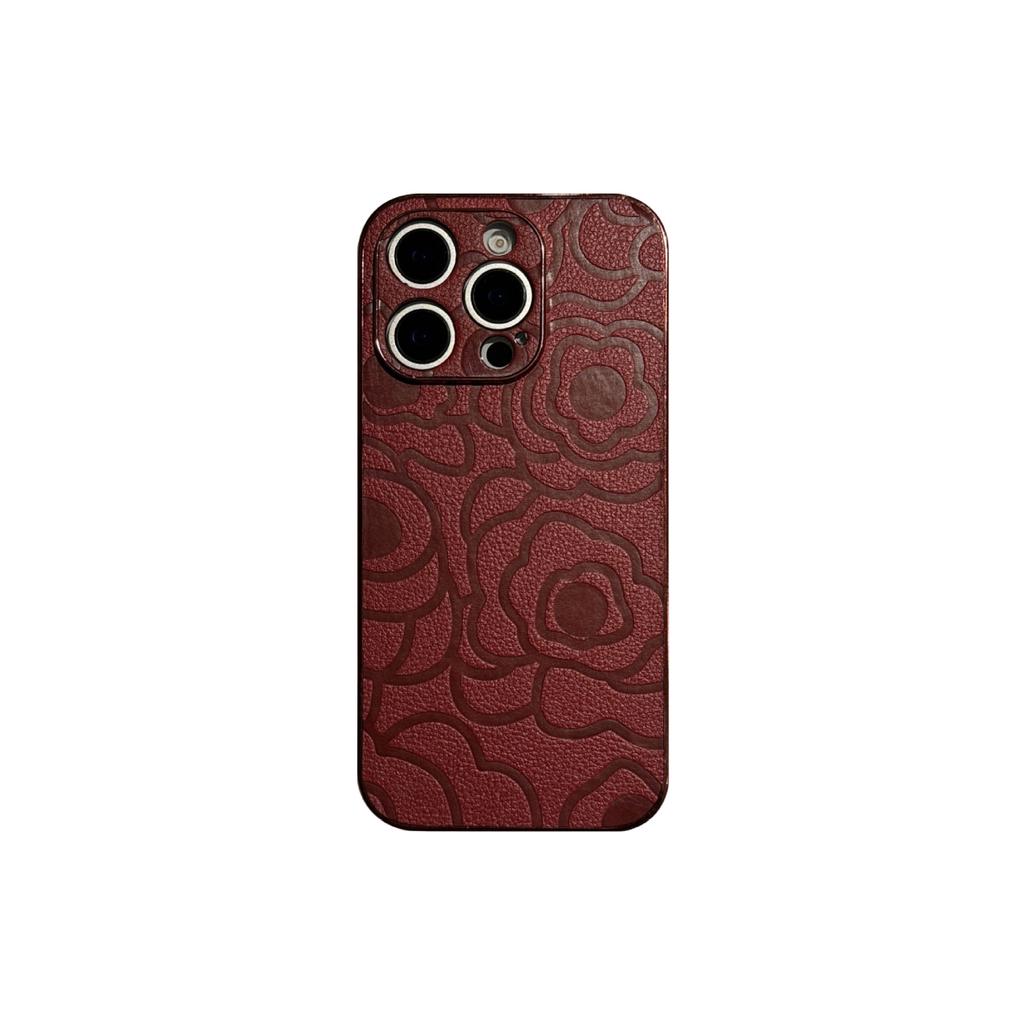 Leather Pattern Electroplated Camellia Phone Case for Apple 16 Pro Phone Case for IPhone 14 Plus Protective Case 15