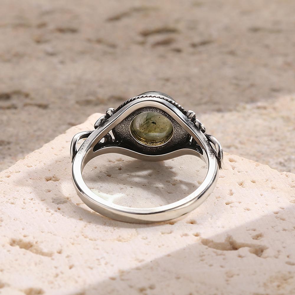 Vintage 925 Sterling Silver Ring With Natural Labradorite Stone 8MM Round Shape Strong Light Gemstone Ring Gifts For Women Men