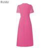 ZANZEA Women Lace Patchwork Casual Round Neck Short Sleeve Long Dress