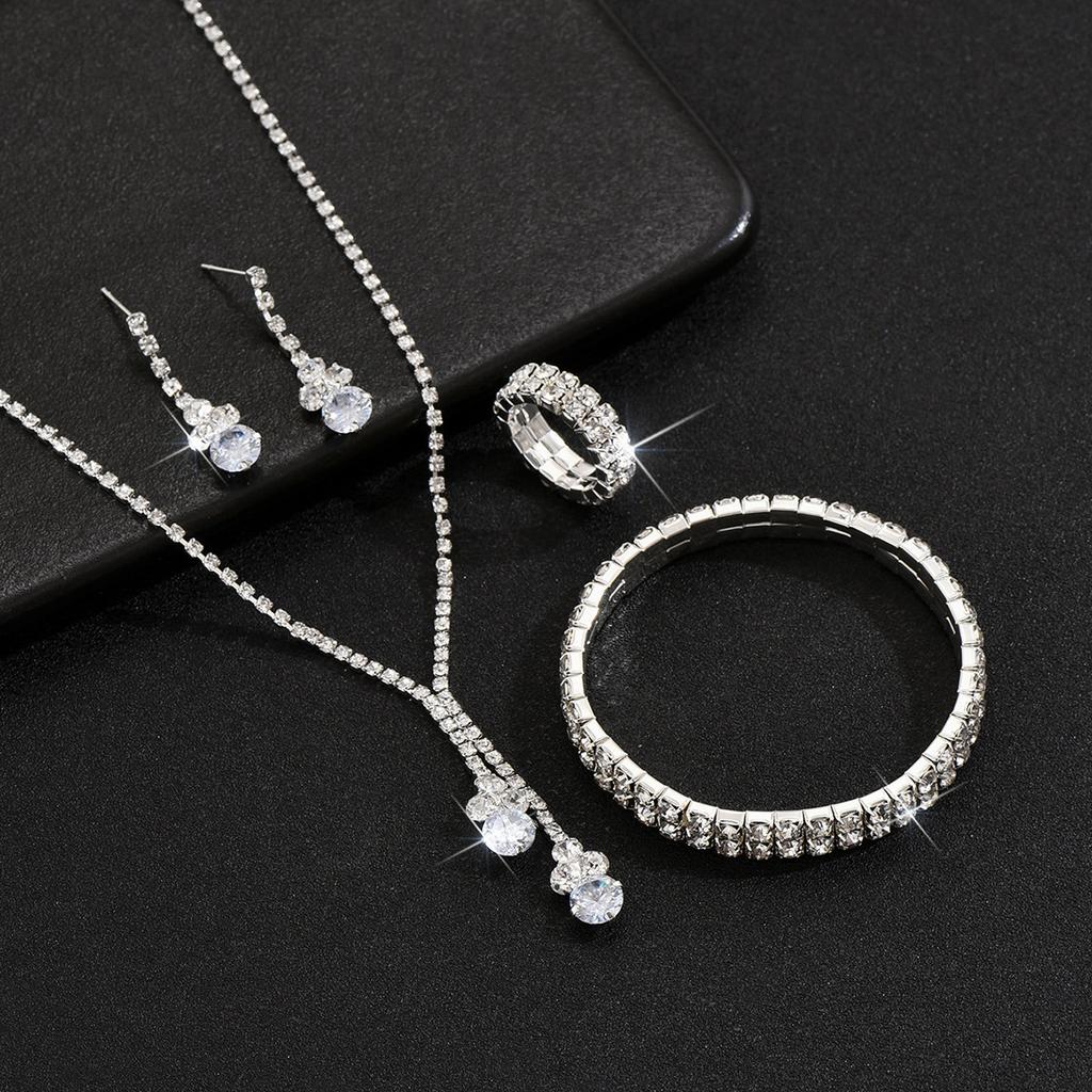 Wedding Accessories, Earrings, Necklaces, Bracelets, Rings, Four-Piece Wedding Dress Accessories, Light Luxury Zircon.