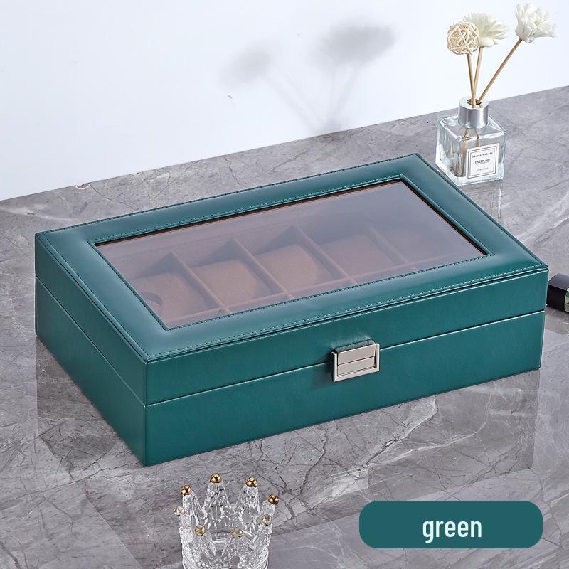 12-Slot Watch Box with Glass Lid for Dustproof Storage and Display of Mechanical Wristwatches
